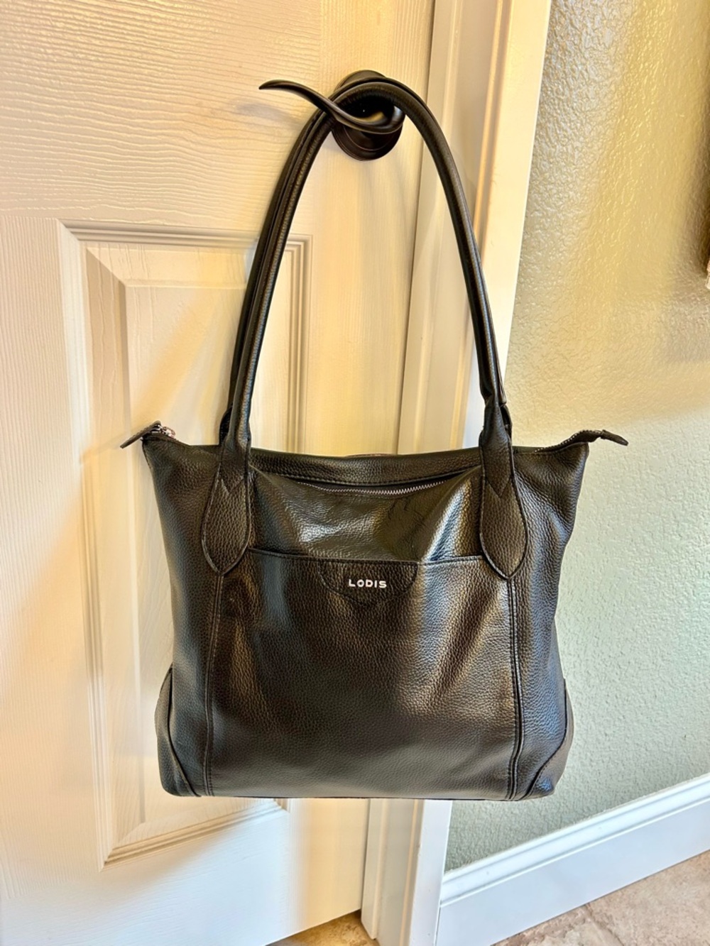Lodis Black Pebble Leather Shoulder Bag